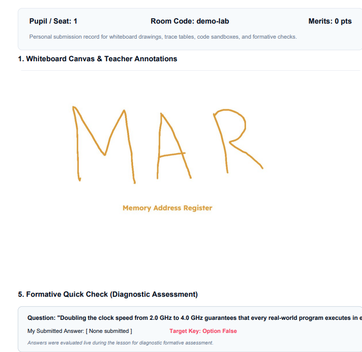 Downloaded Student PDF Portfolio showing Whiteboard Canvas and Formative Quick Check